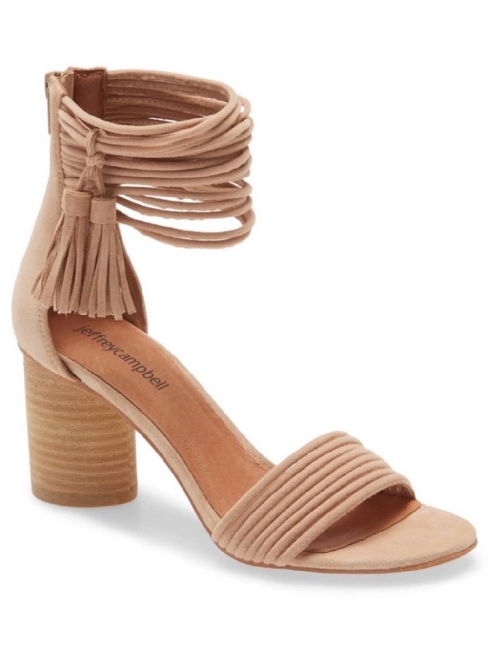 Jeffrey Campbell Suede Tassel Ankle Strap Block Heel Sandal NEW